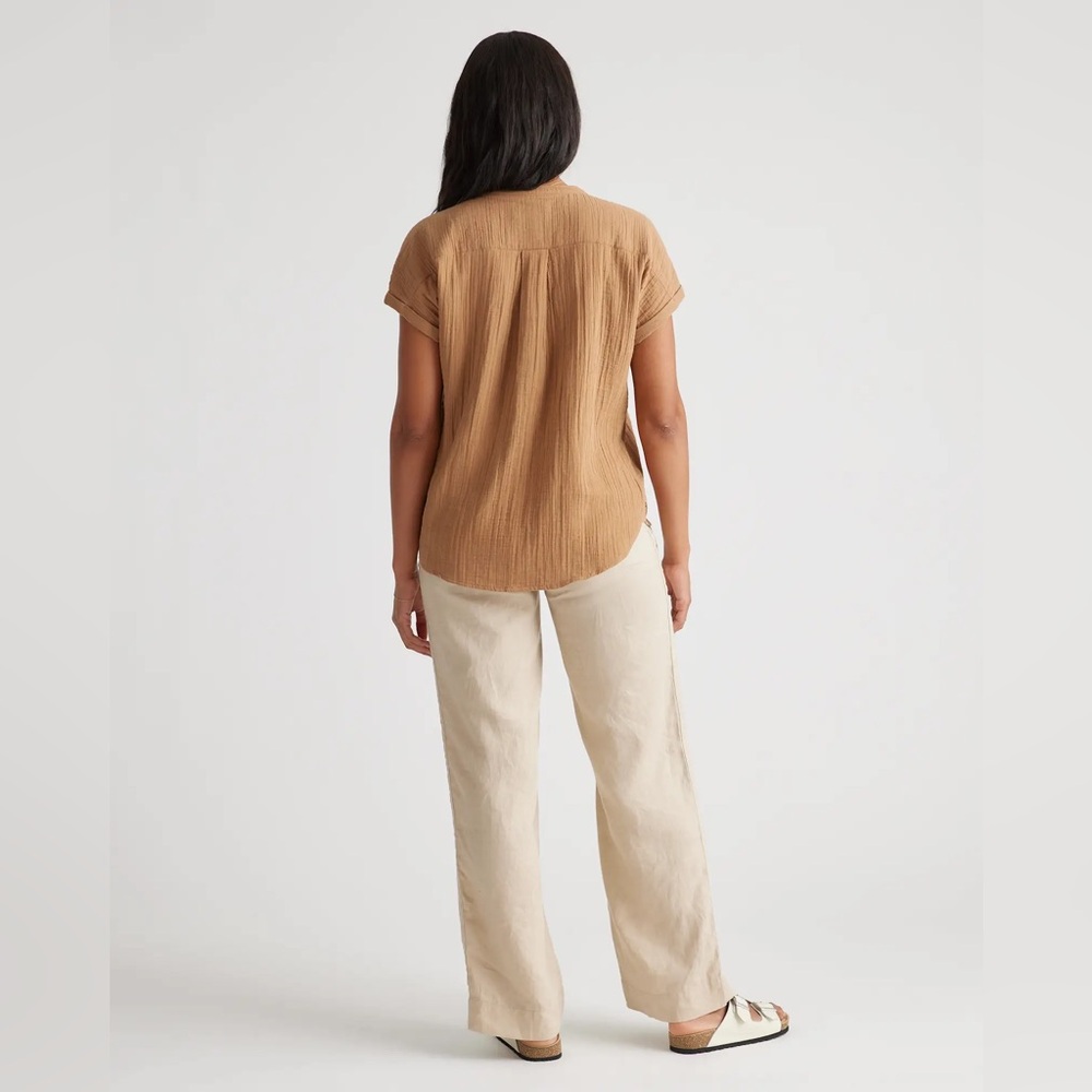 Quince 100% Organic Cotton Gauze Roll Sleeve Boho Office Shirt Toasted Coconut S - Picture 5 of 12